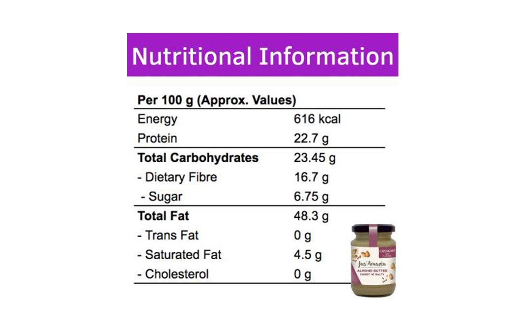 Jus' Amazin Jus' Amazin-Almond Butter Sweet 'N' Salty (Crunchy with flax seeds)-    Glass Jar  125 grams